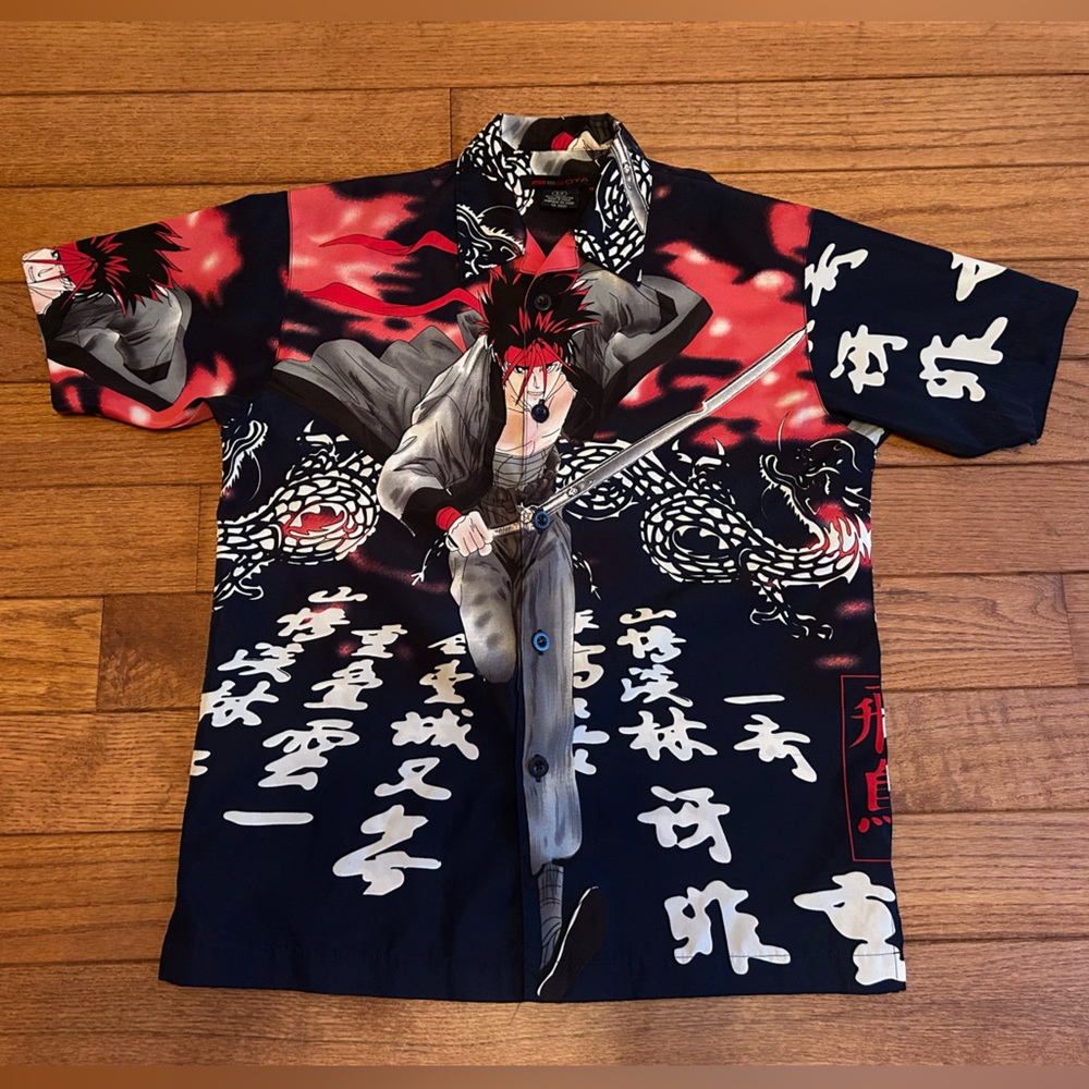 Y2K anime all over print button up
